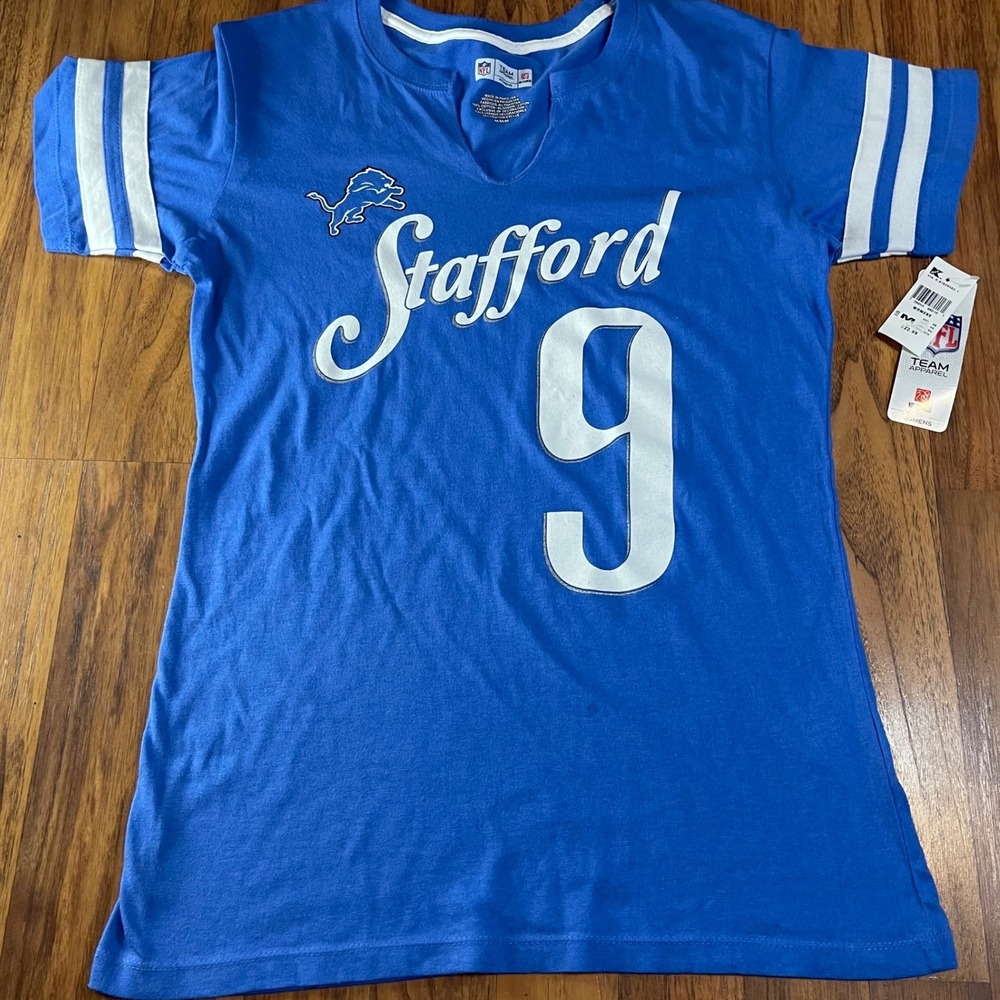 NFL Detroit Lions Matthew Stafford T-Shirt Womens Medium Blue Cotton NWT Jersey